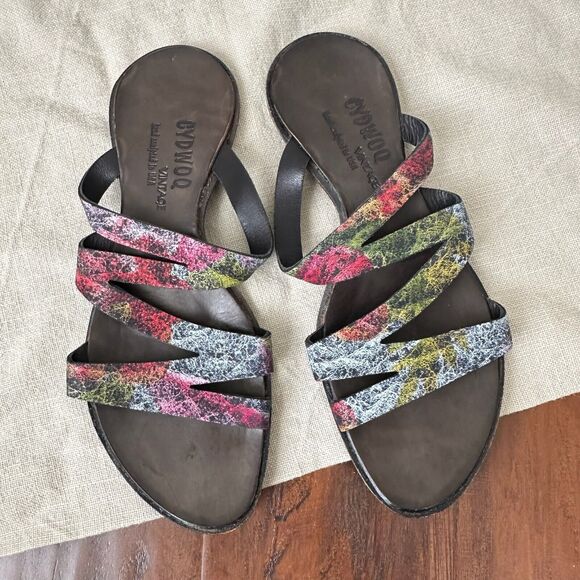CYDWOQ Vintage Strappy Open-Toe Sandals Artsy Multi Leather USA MADE - Picture 2 of 12